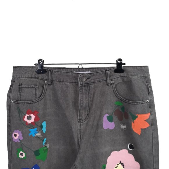 MISSLOOK WOMEN'S FLORAL PAINTED DISTRESSED BOYFRIEND FIT BLOWN JEANS SIZE XL - Picture 6 of 12